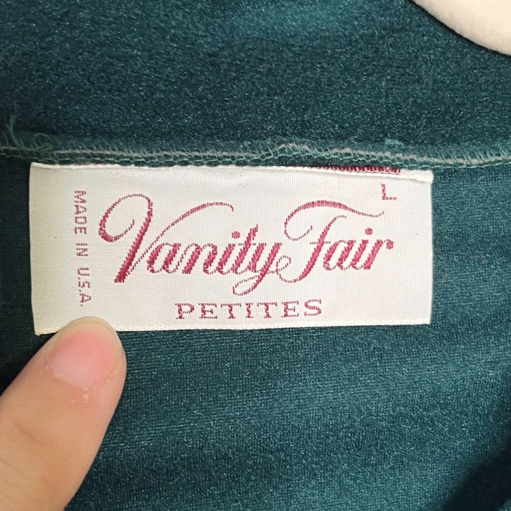 Vintage Vanity Fair Maxi Nightgown Size PL Green Velour Embroidered‎ House Dress